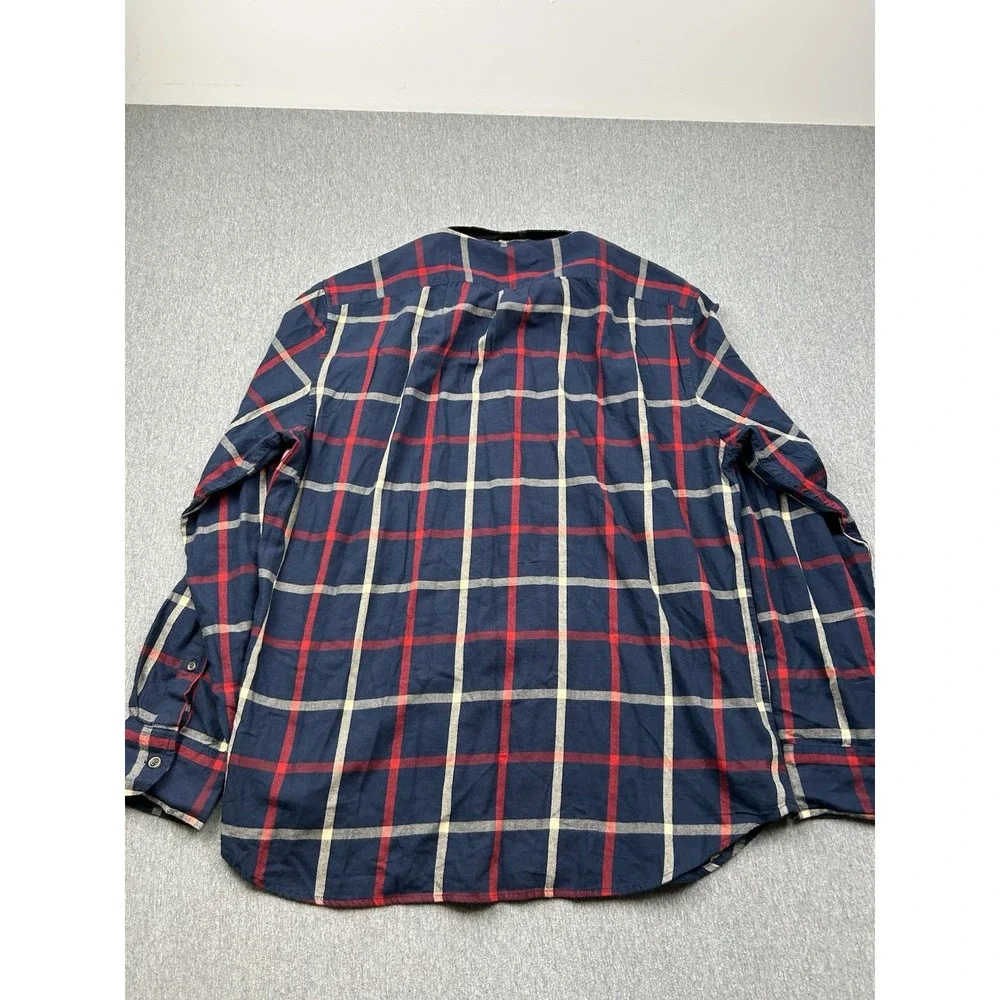 J Crew Brushed Twill Cotton Plaid Shirt Mens XL Blue Red Long Sleeve Button Down